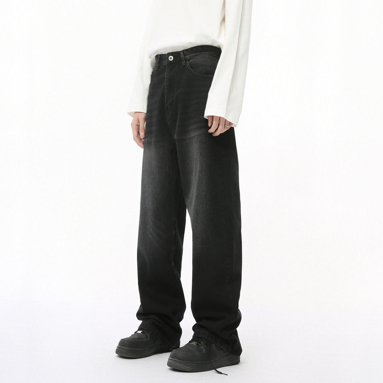 Loose Straight Washed Cotton Jeans