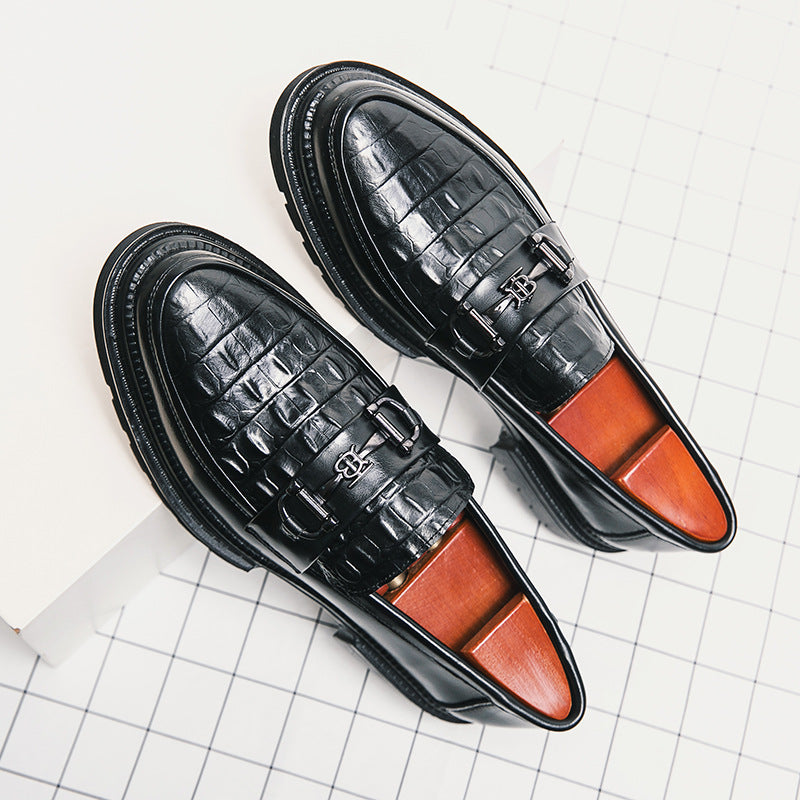 Casual Pointed Toe Leather Shoes - Square Heel