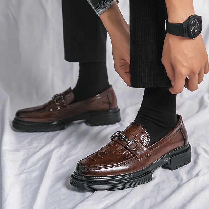 Casual Pointed Toe Leather Shoes - Square Heel