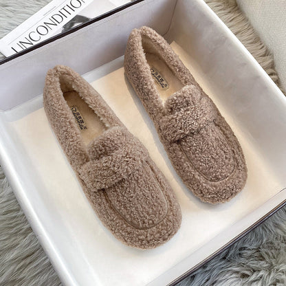 Warm Lambswool Bean Shoes - Cozy Winter Flats