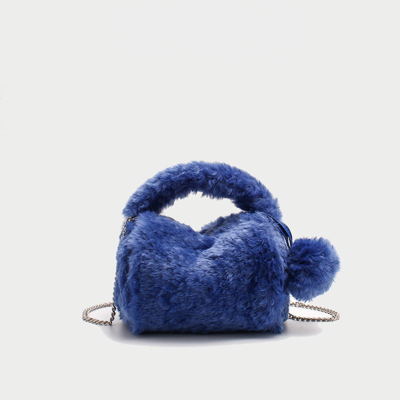 Plush Faux Fur Messenger Bag - Chain Shoulder Bag