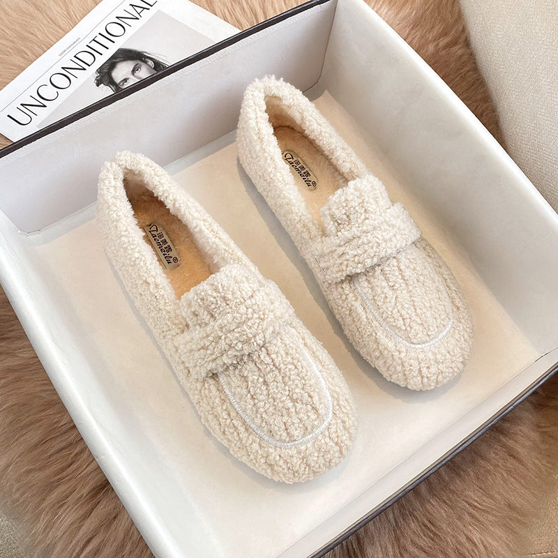 Warm Lambswool Bean Shoes - Cozy Winter Flats