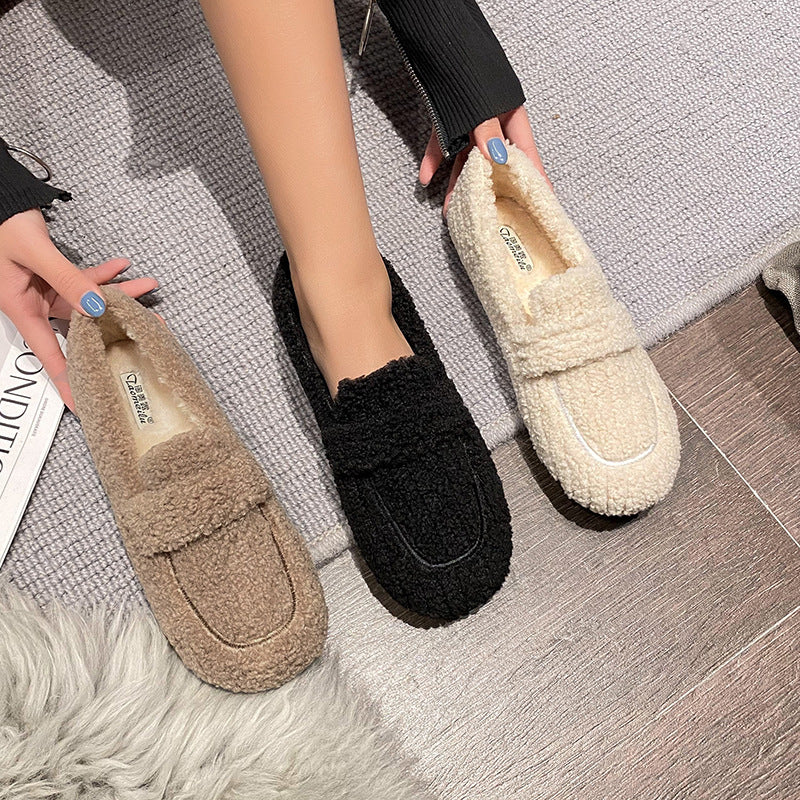 Warm Lambswool Bean Shoes - Cozy Winter Flats
