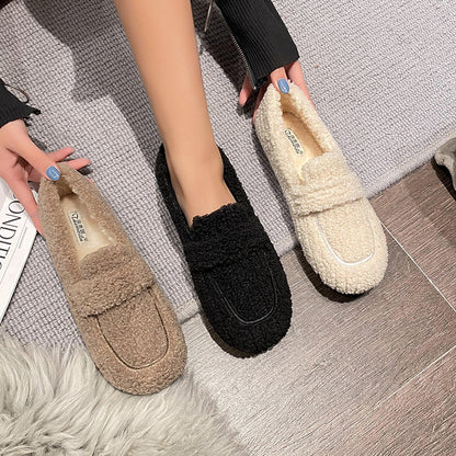 Warm Lambswool Bean Shoes - Cozy Winter Flats