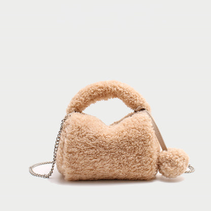 Plush Faux Fur Messenger Bag - Chain Shoulder Bag