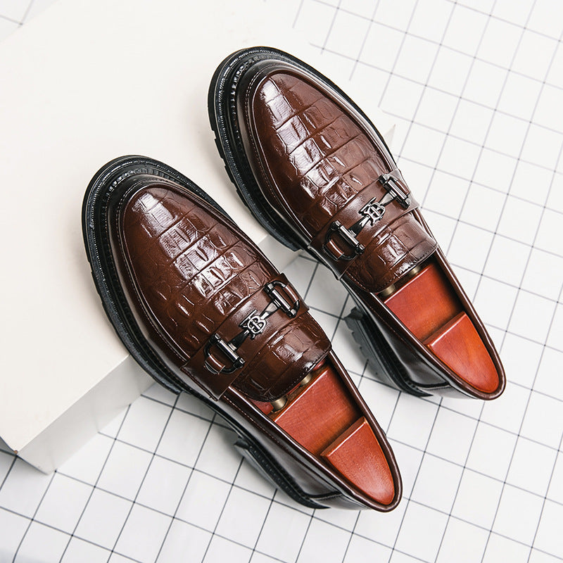 Casual Pointed Toe Leather Shoes - Square Heel