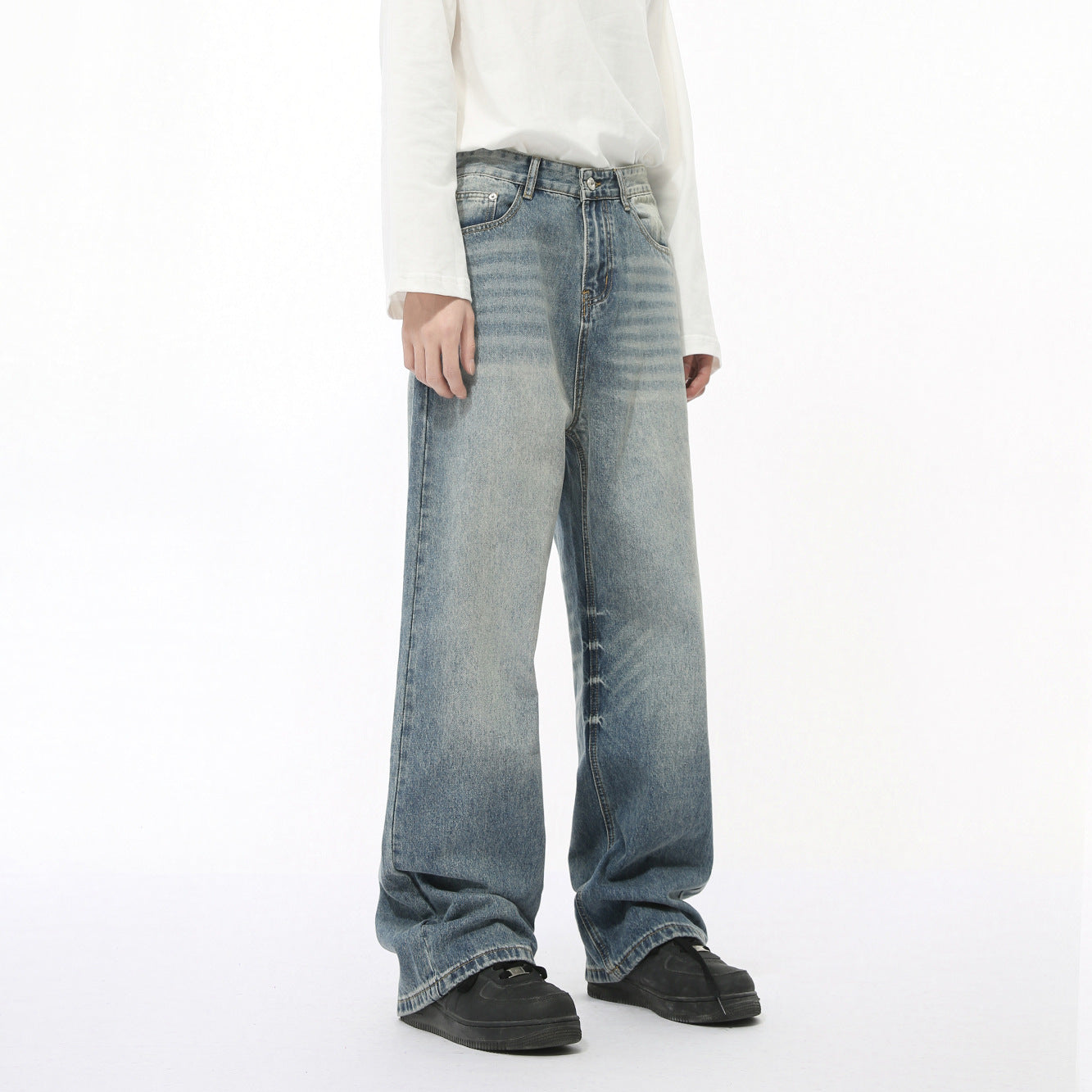 Loose Straight Washed Cotton Jeans