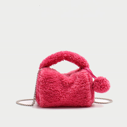 Plush Faux Fur Messenger Bag - Chain Shoulder Bag