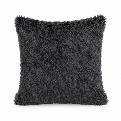 AI-generated charcoal black fluffy cover concept, 45 × 45 cm; color not supplier-verified