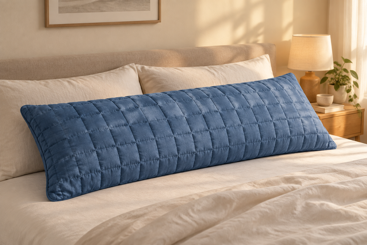 Quilted Long Double Pillowcase in Denim Blue