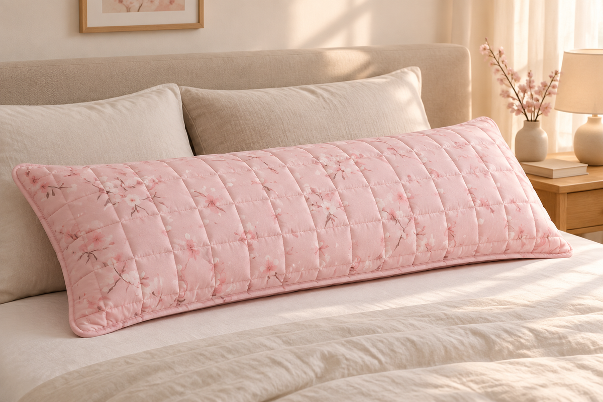Quilted Long Double Pillowcase in Cherry Blossom Powder