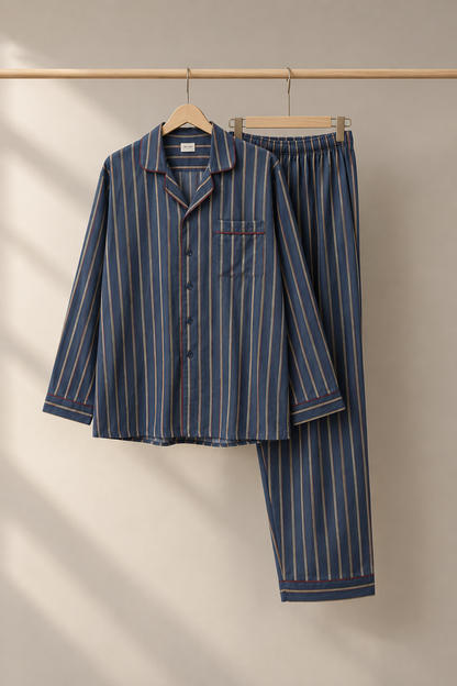 Multistripe pajama set on hangers