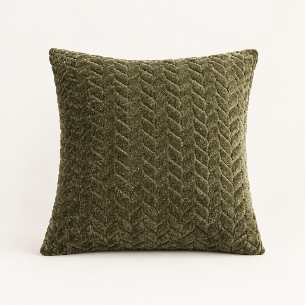 Plush Sofa Cushion Cover in Army Green