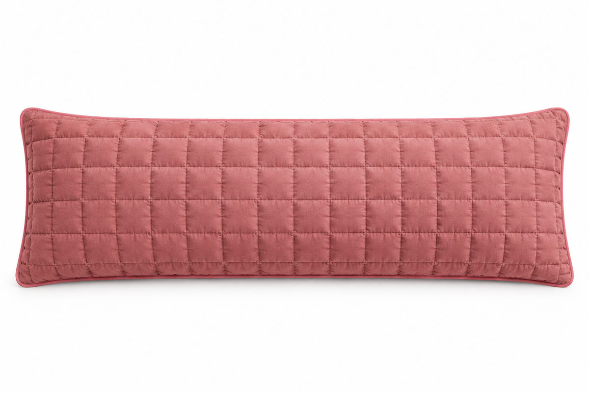 Quilted Long Double Pillowcase in Red Bean Sal, white background