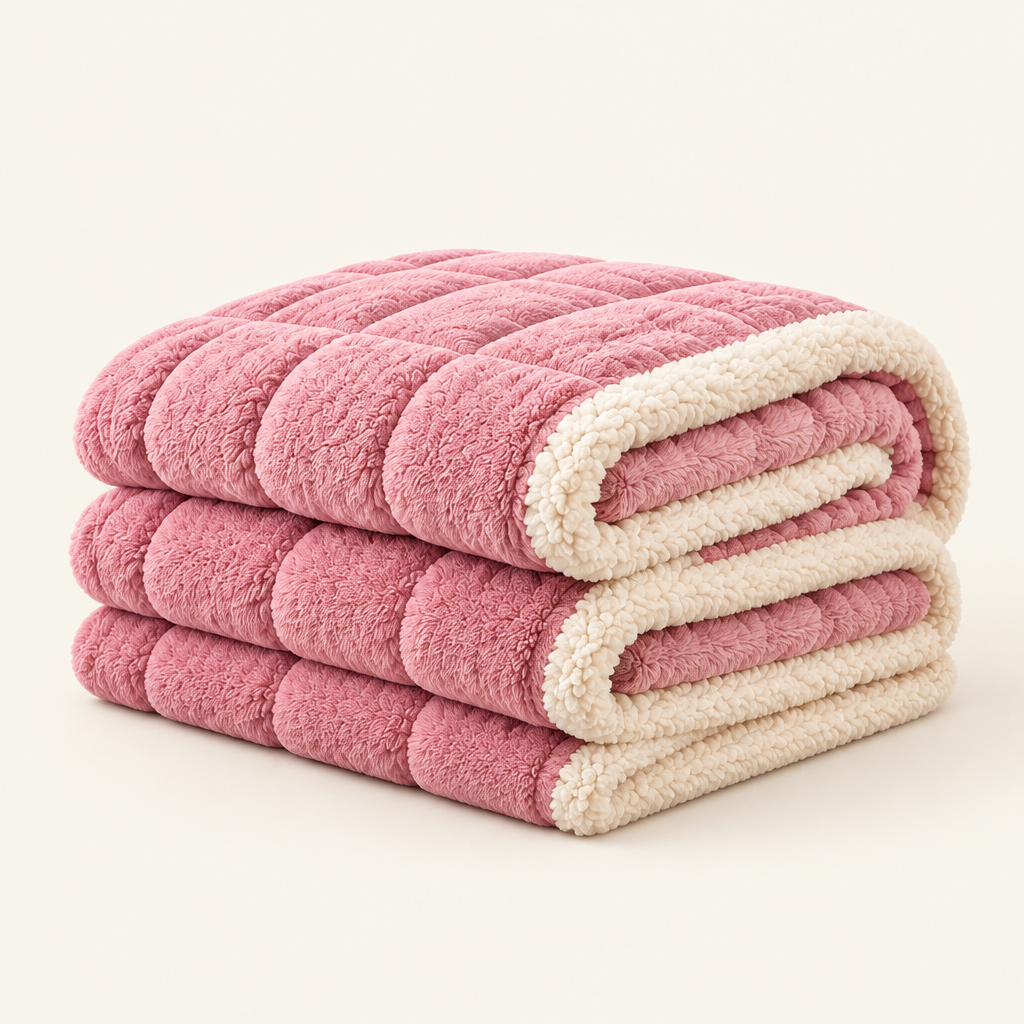 Coral fleece blanket studio shot