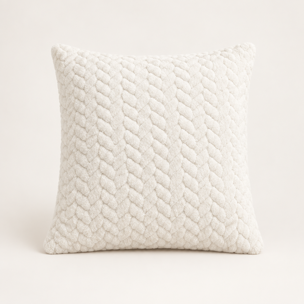 Plush Sofa Cushion Cover in Creamy White