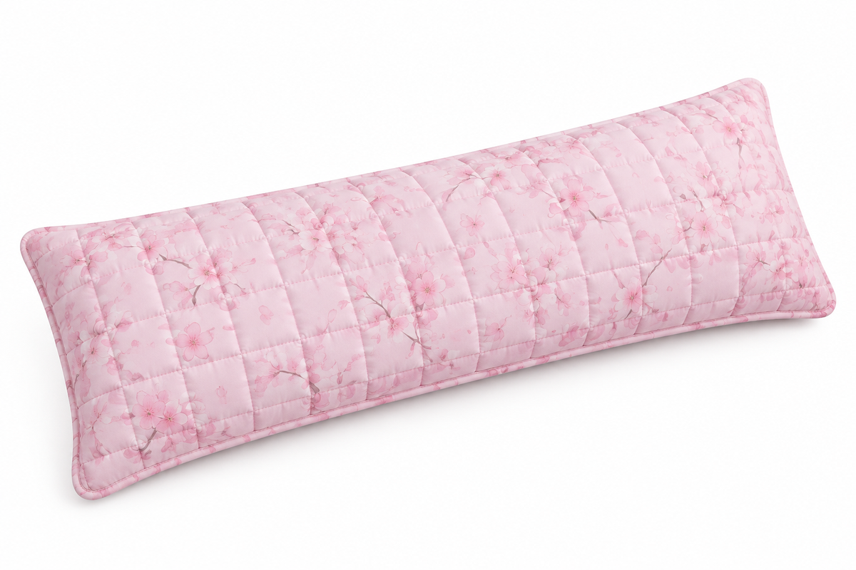 Quilted Long Double Pillowcase in Cherry Blossom Powder, white background