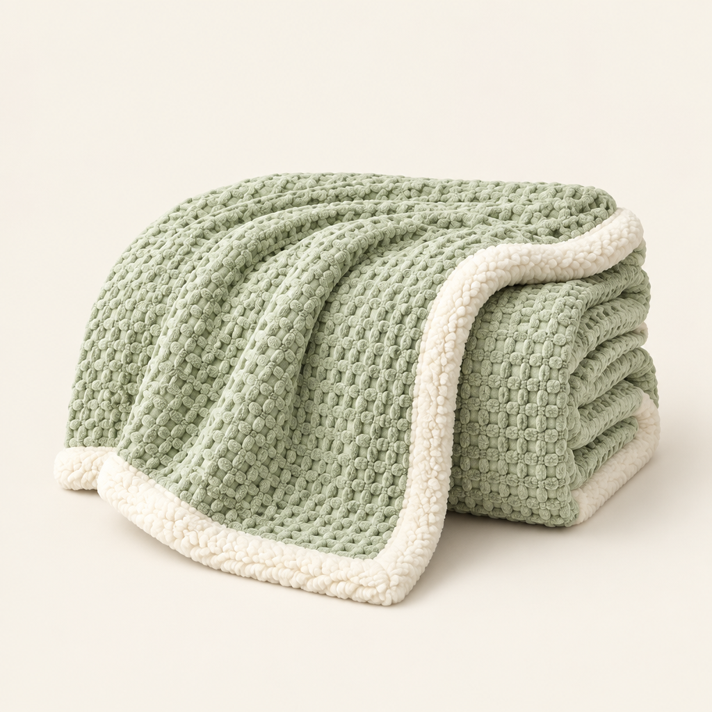 Waffle jacquard blanket studio shot