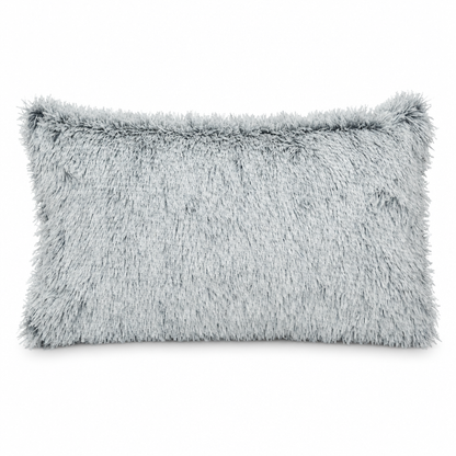 Grey fluffy pillow cover, 30 × 50 cm, styled on white
