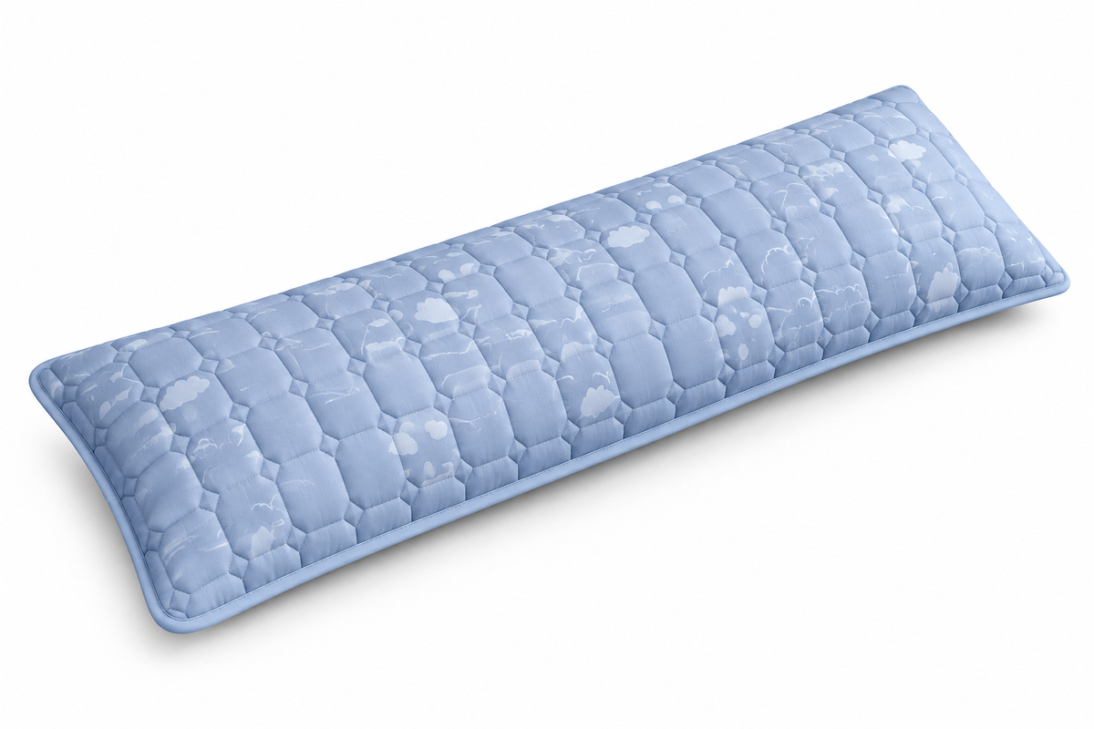 Quilted Long Double Pillowcase in Coquettish Cloud, white background