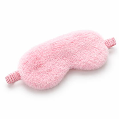 Single fresh pink plush sleep eye mask on white