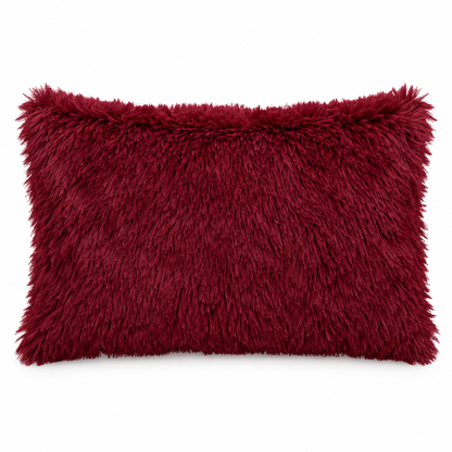 Wine red fluffy pillow cover, 30 × 50 cm, styled on white