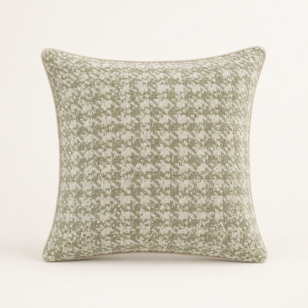 Nordic Cotton Cushion Cover in Vanilla Green Houndstooth