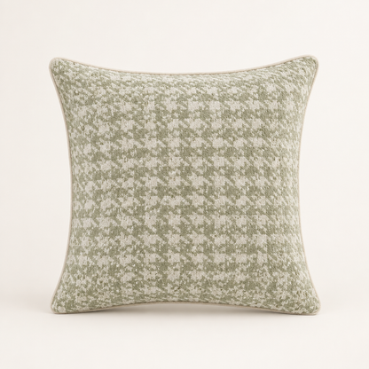 Nordic Cotton Cushion Cover in Vanilla Green Houndstooth