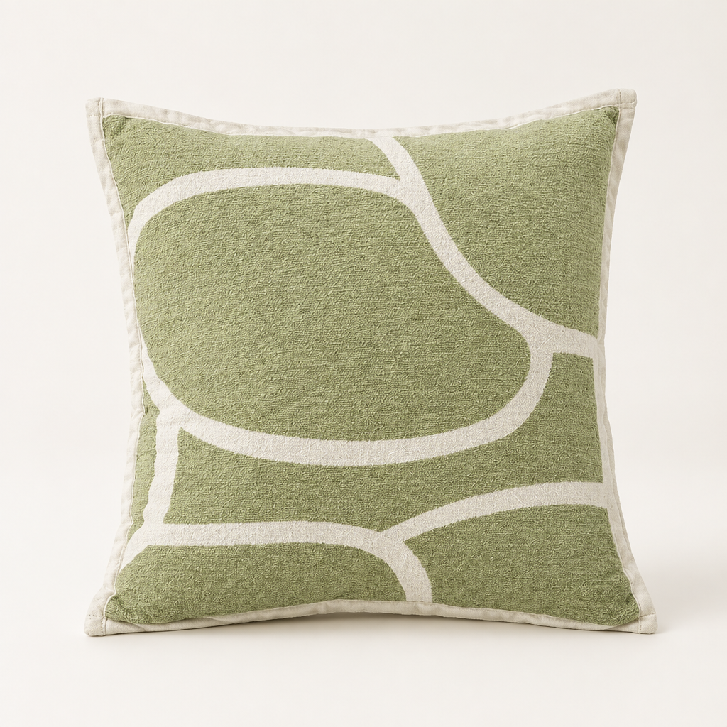 Nordic Cotton Cushion Cover in Green Circle