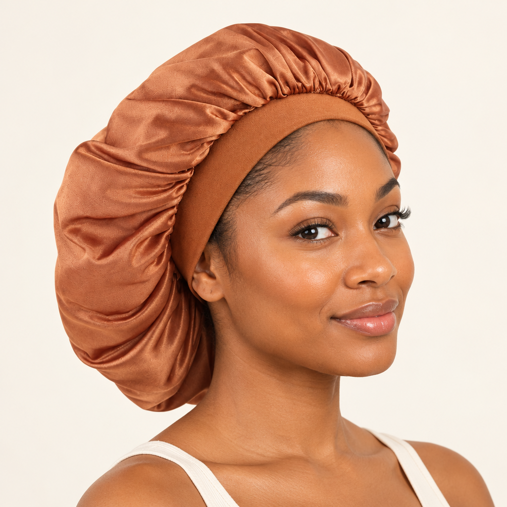 Khaki short bonnet worn by a person
