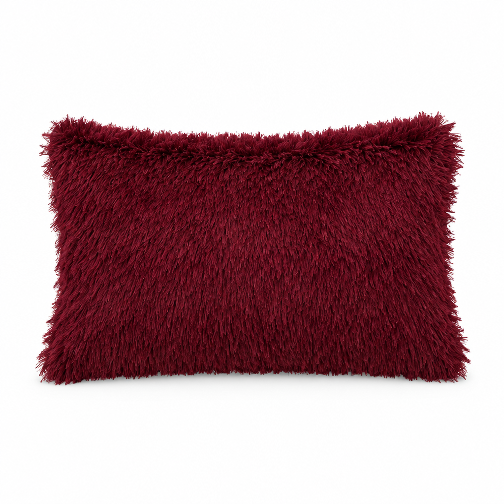 AI-generated wine red fluffy cover concept, 30 × 50 cm; color not supplier-verified