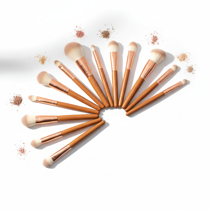 Premium nylon makeup brush set with wooden handles