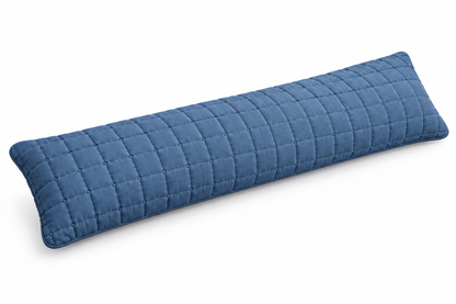 Quilted Long Double Pillowcase in Denim Blue, white background